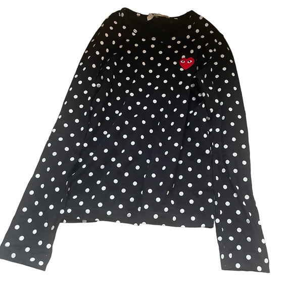COMME DES GARÇONS PLAY Heart Long-Sleeve T-Shirt In Polka Dot. - Picture 1 of 4